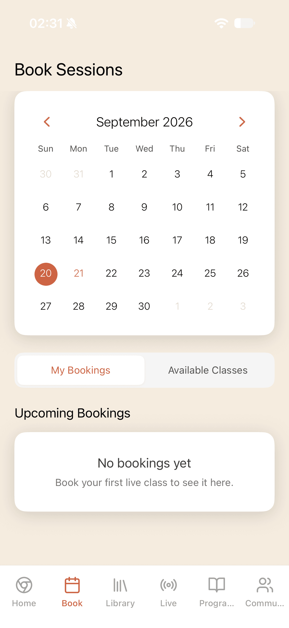 Emma Frazier app booking calendar with upcoming bookings